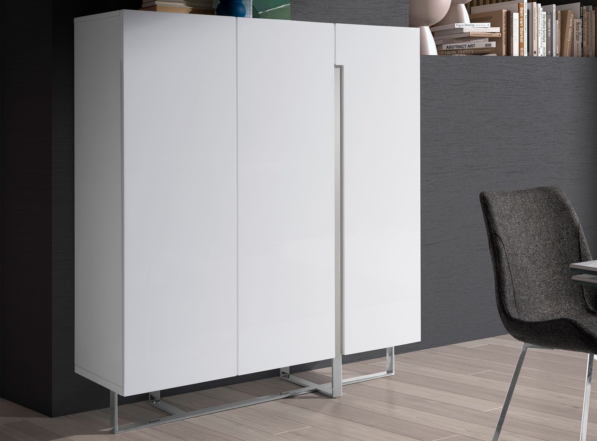 Buffet haut en bois blanc et acier chromé 120 x 42 x 135 cm - 6