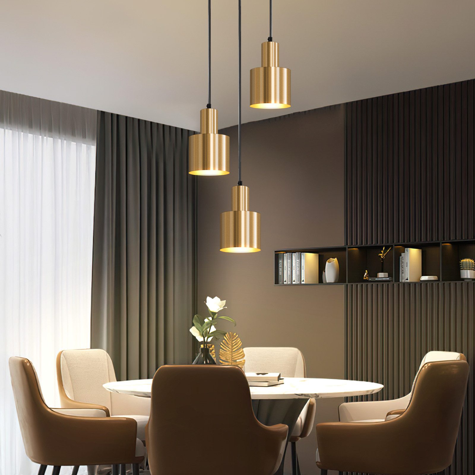 ZMH Lampada a sospensione sala da pranzo 3 fiamme oro E27 lampada a sospensione metallo camera da letto corridoio - 3