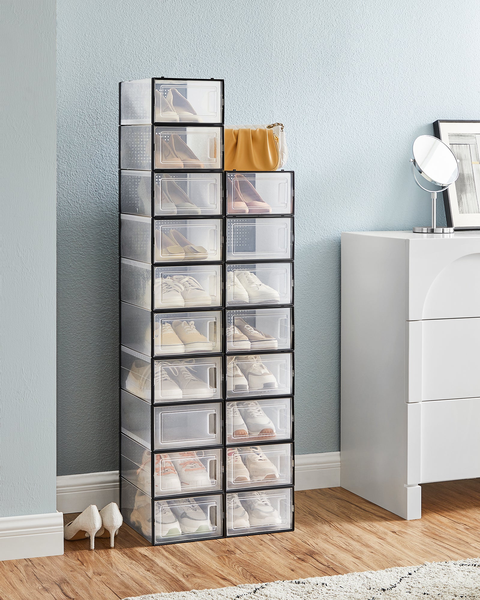 Meuble À Chaussures,lot De 18,pliable,pour Pointure Jusqu’à 42,transparent Et Noir - 3
