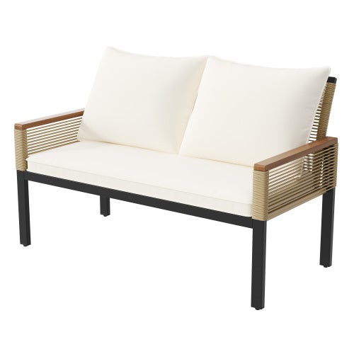 Salon de Jardin en Rotin avec Canapé Double, 2 Fauteuils et Table, Coussin Confortable pour Terrasse - 9