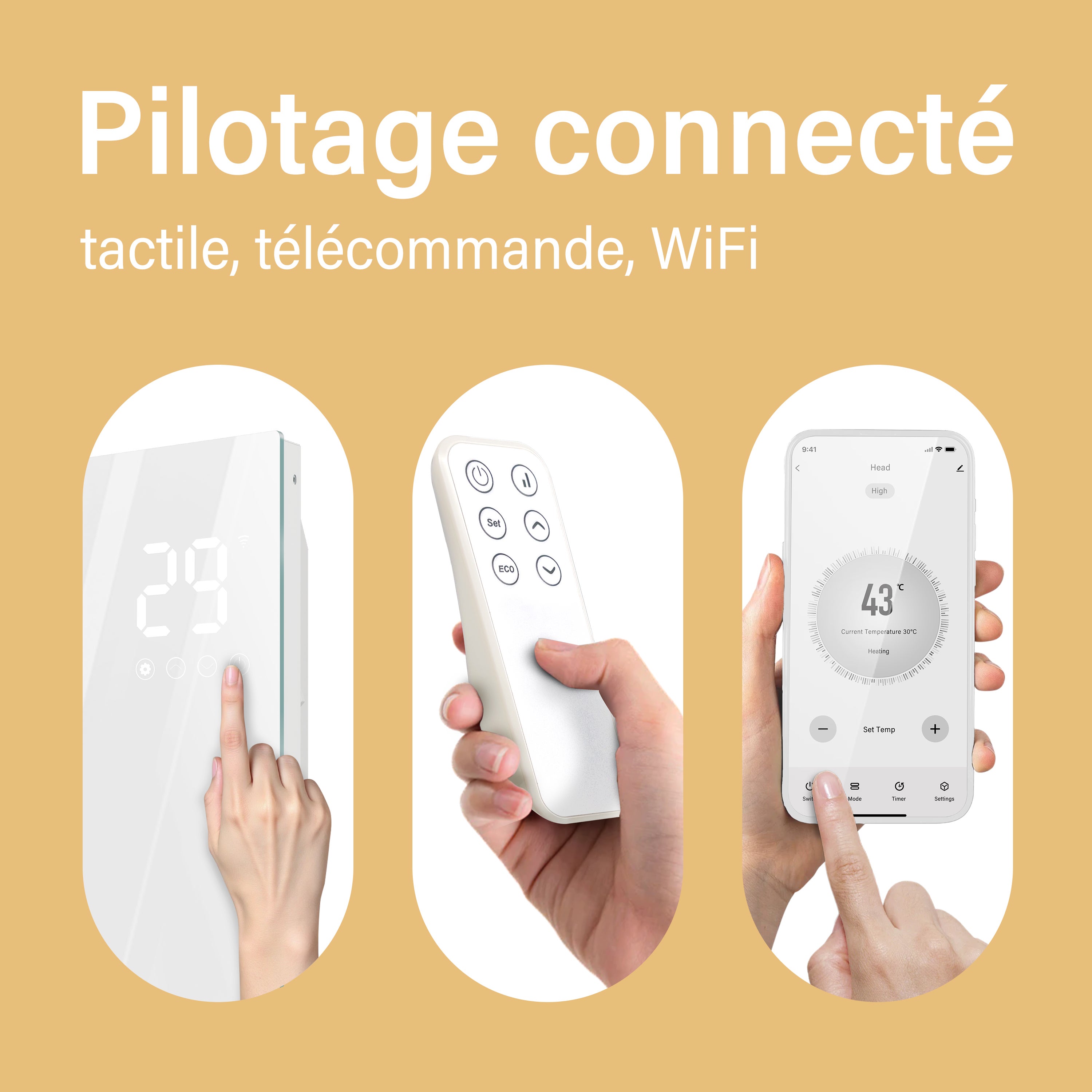 Radiateur électrique connecté sécurité enfant 2000W NDJ1 — WiFi, télécommande, anti-basculement, verre blanc glacé - 5