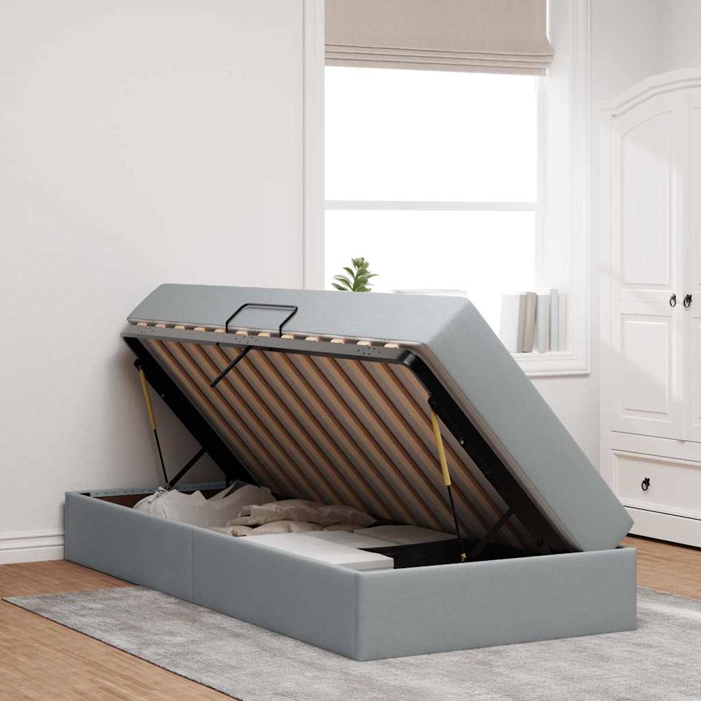 Lit avec rangement et matelas, en polyester gris clair, pour la chambre, 90 × 190 cm - 4