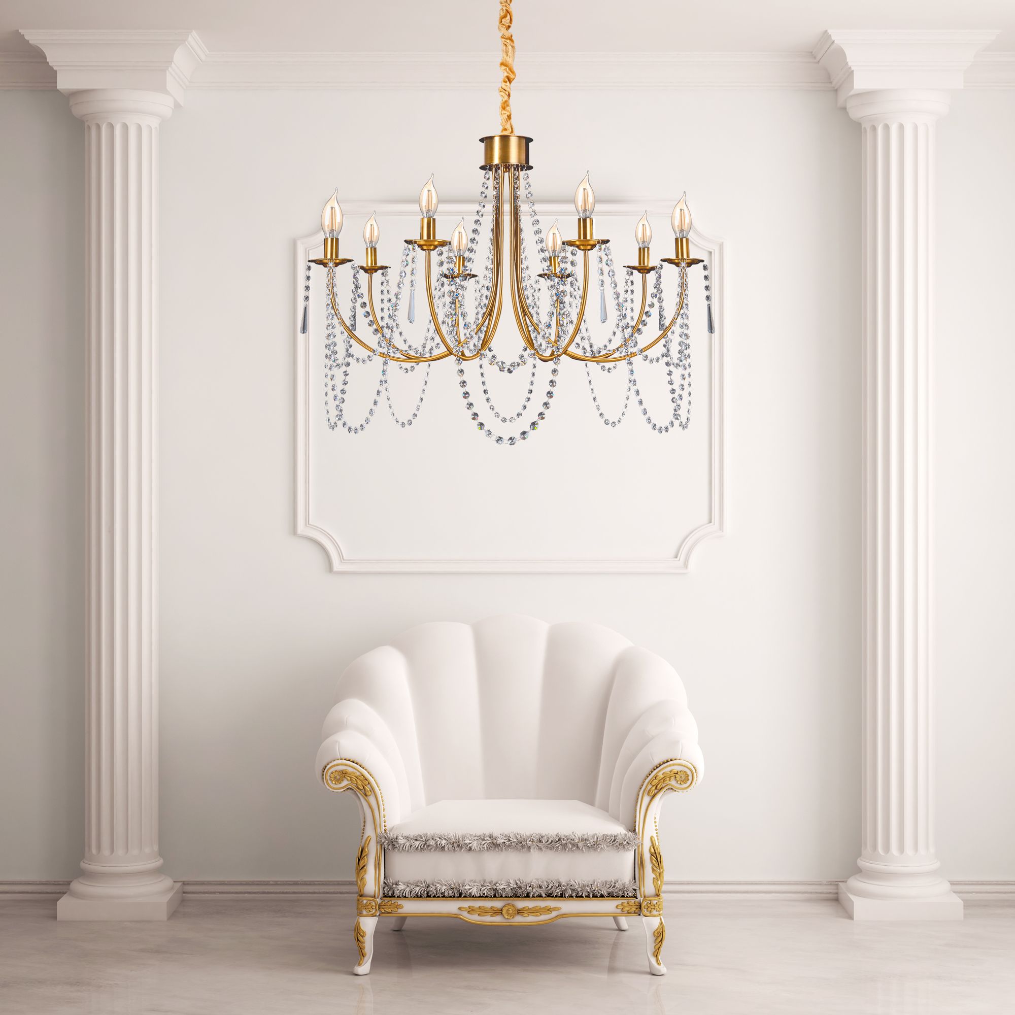 Lampa Sufitowa Wisząca Kryształowa Toolight App766-8Cp Złoty