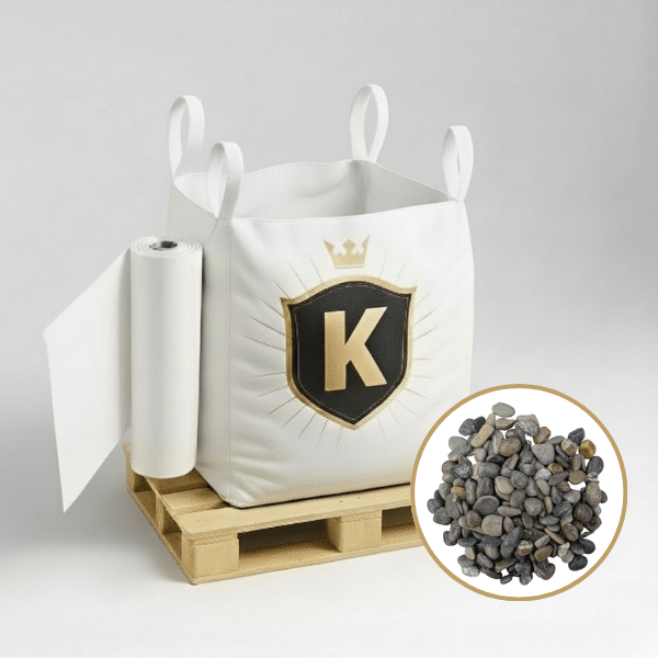 KIT Galets gris + géotextile = 1 Big Bag galet lavé filtration 16/22.4 1,5T [environ 20m2 sur 5cm d'épaisseur] + 1 géotextile 25m2 - Livraison PREMIUM