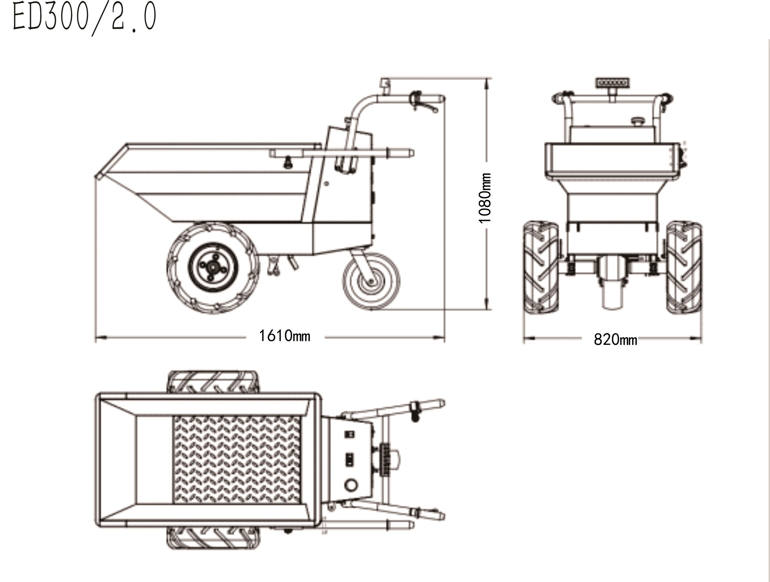 Mini dumper électrique 220l 400kg 3 roues benne basculante avec
