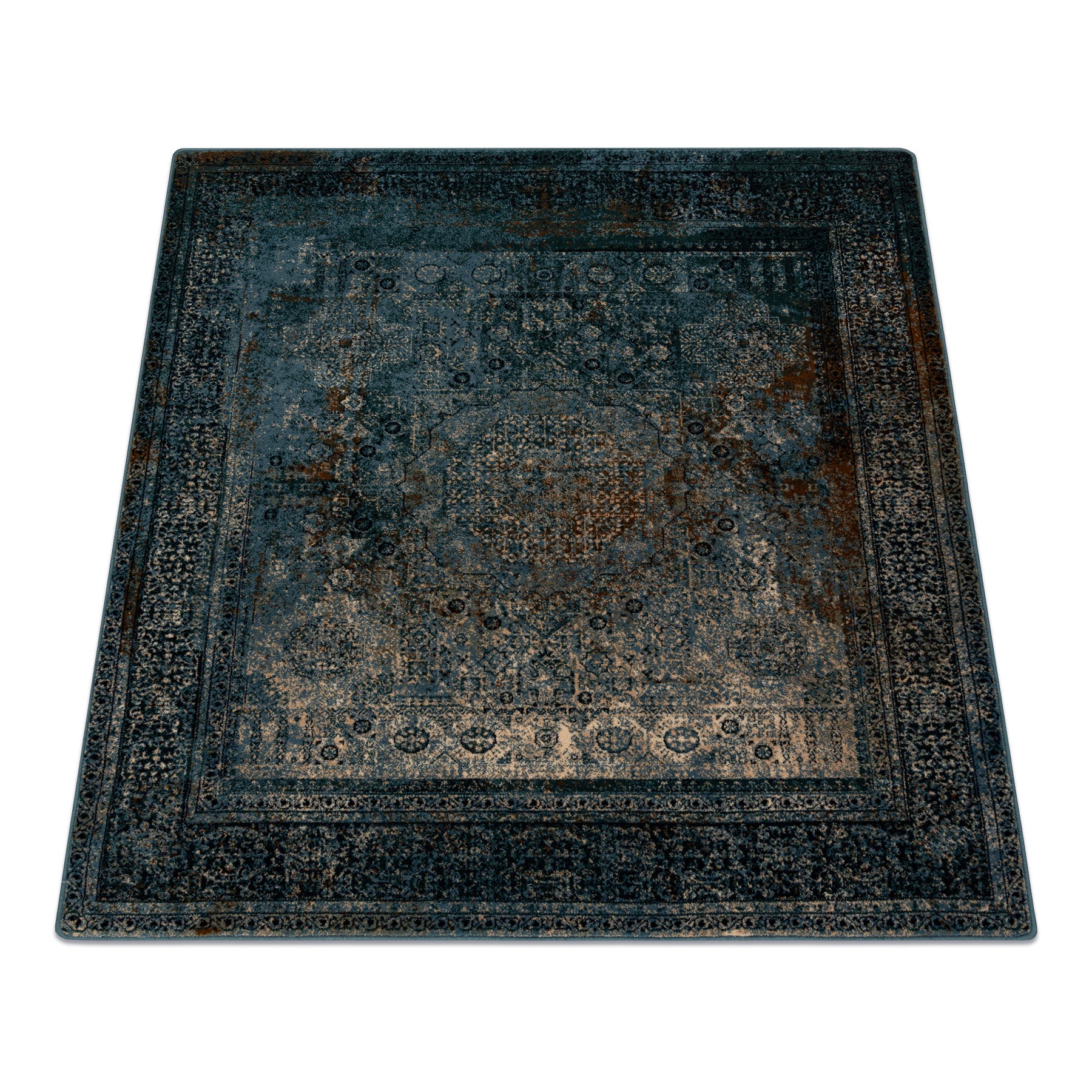 Dywan wełniany OMEGA MAMLUK Kwadrat - Rozeta vintage ciemny niebieski 135x135 cm