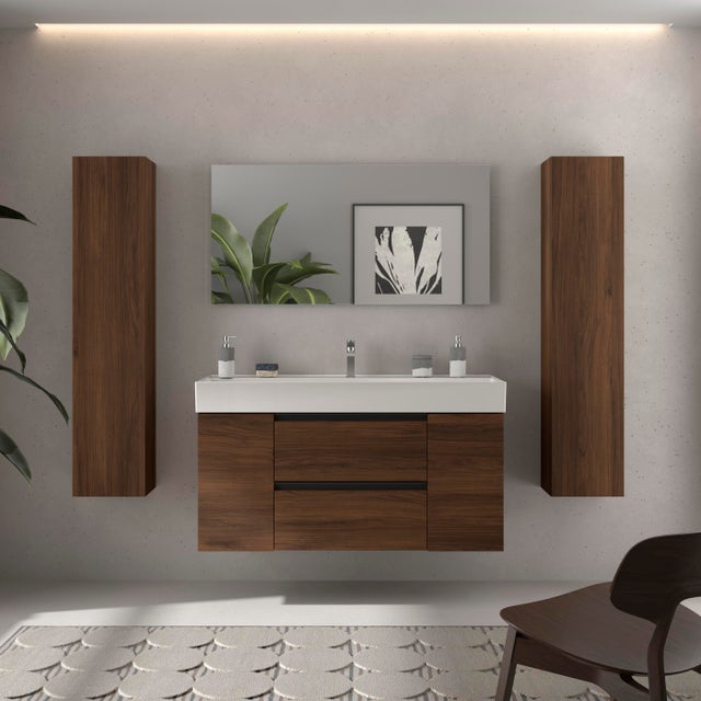 Móvel de banho BEQUIA PLUS METAL 120cm Nogueira | lavatório Veneto Porcelana Centrado 1P