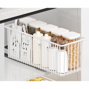 Tiroir Coulissant Cuisine Extensible 32-52 Cm - Organisateur Tiroir Avec Nanofilm Adhésif, Blanc, Charge 77 Lbs