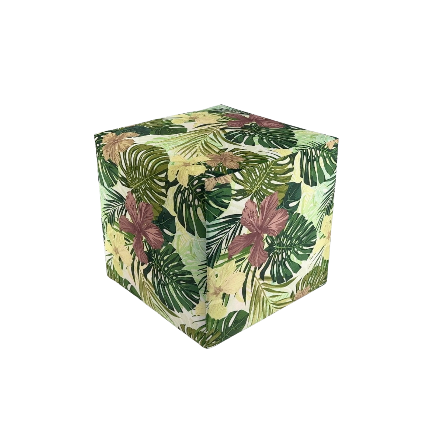 Pufa TROPIC welurowa 40x40 cm kolorowe kwiaty kwadratowa miękka pufa do salonu i sypialni zielona