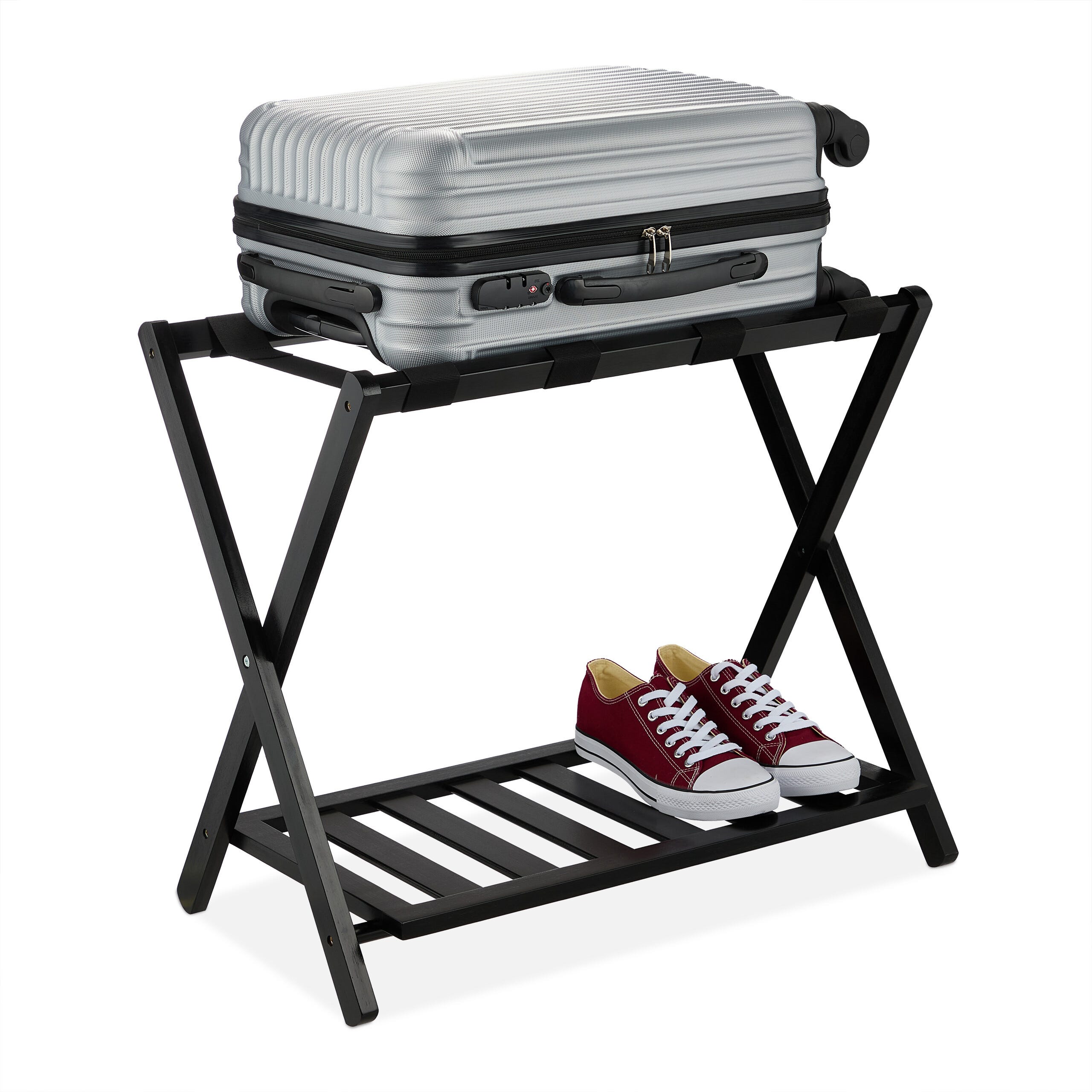 Portavaligie In Bambù RELAXDAYS - Pieghevole, 2 Ripiani, 50x60x37,5cm, Per Viaggi - Foto 1