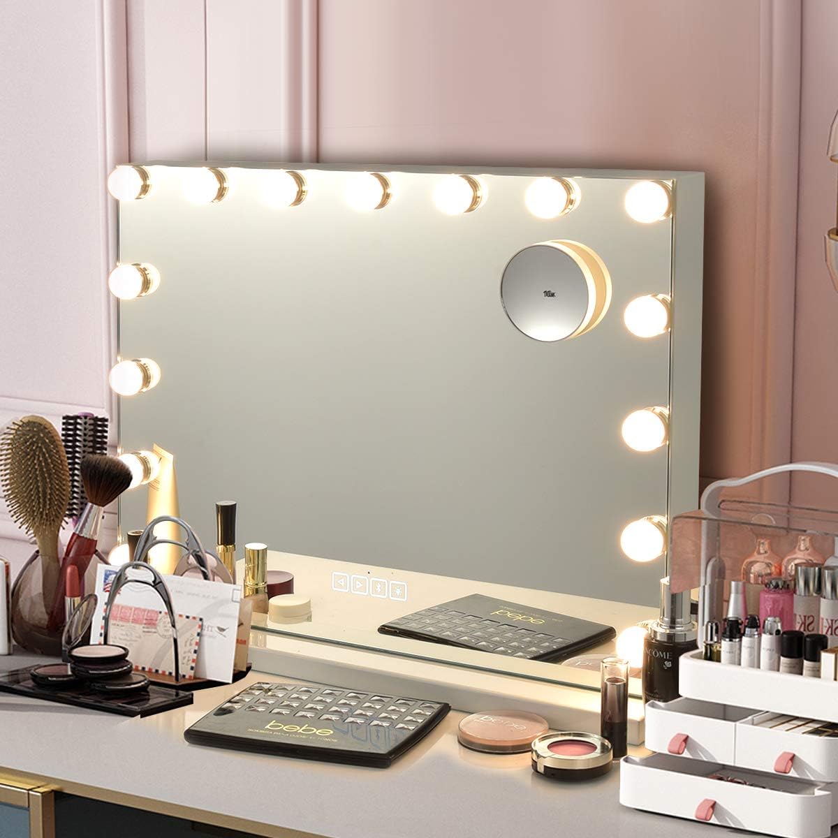 Miroir De Maquillage LED MONSTERSHOP – 58x46 Cm – Tactile & Bluetooth – Blanc
