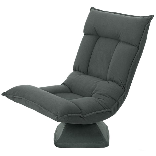 Cadeira de chão giratória 360° com encosto ajustável em 5 posições, sofá de chão dobrável, cadeira para meditação, jogos e leitura, cinza escuro