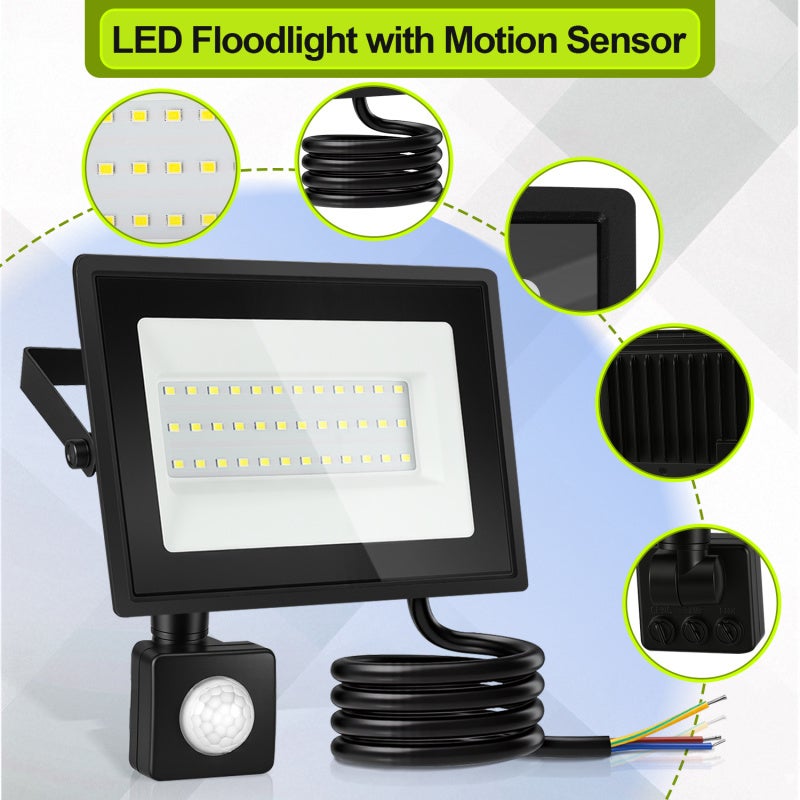 Proiettore LED da Esterno 30W con Sensore di Movimento, Lampada IP65 Luce Bianca Fredda per Giardino e Terrazza - 6
