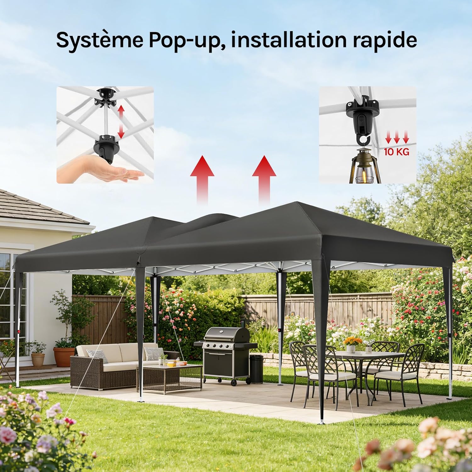 Tonnelle de Jardin Extérieur 3x6m, Barnum Pliant avec 6 Parois Amovibles, Système Pop-up, Gris, WOLTU - 3
