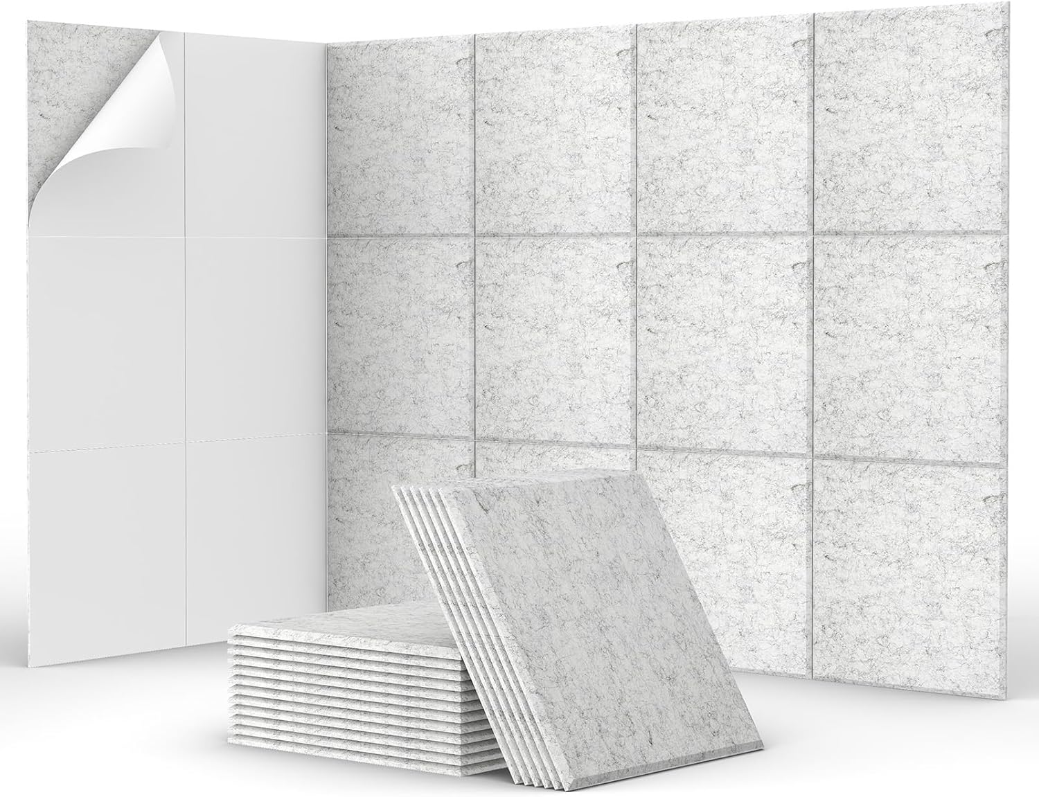 Panele ścienne dźwiękochłonne, samoprzylepne panele dźwiękochłonne, odpowiednie do biur, sypialni, salonów, 18 sztuk, jasnoszary