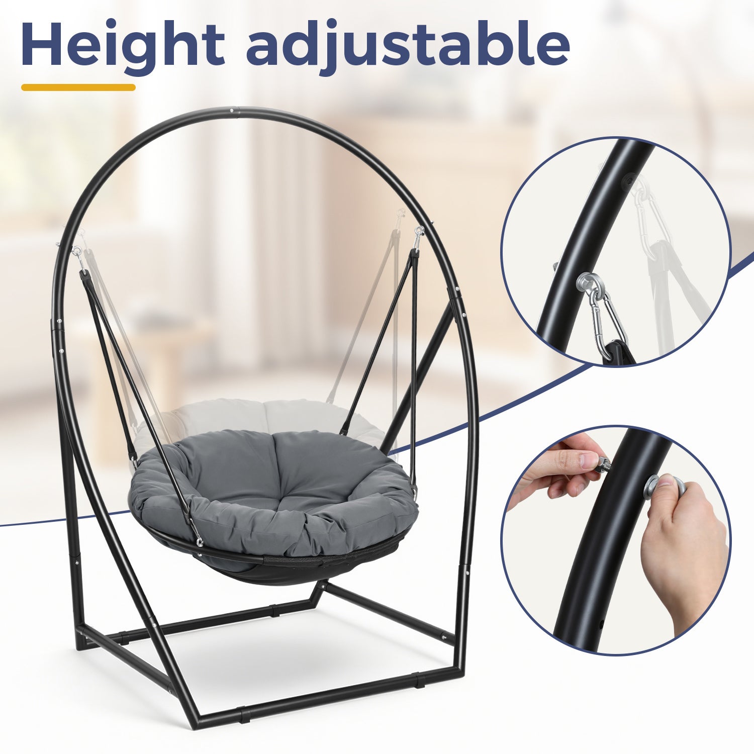 Poltrona suspensa Balancelle ajustável – Estrutura em aço, estofamento em esponja, capacidade para 150 kg – Mobiliário de jardim e sala de estar - 7