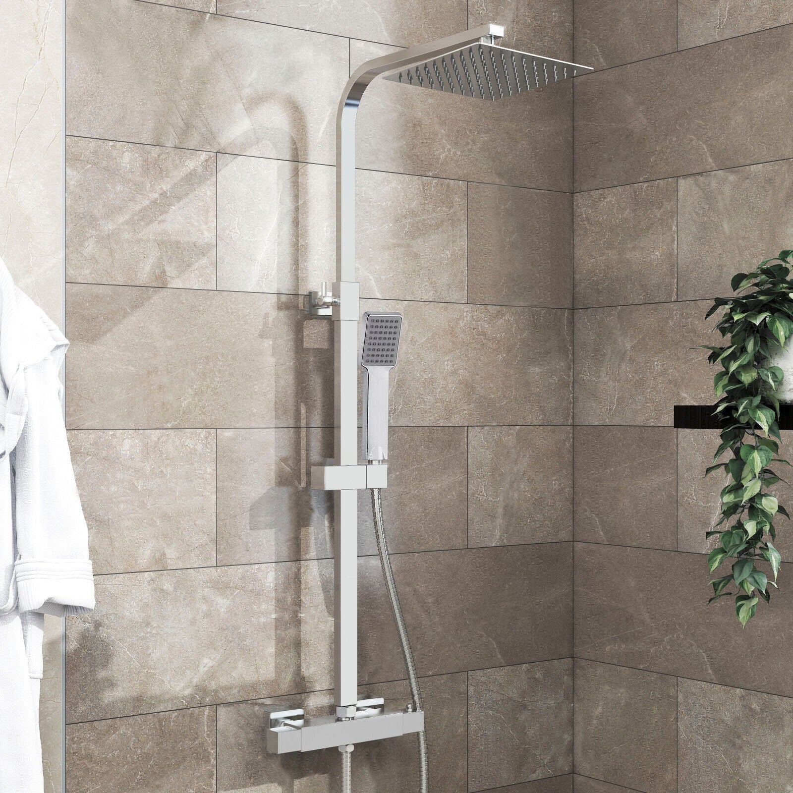 Ensemble de salle de bain colonne de douche thermostatique carrée chromée à hauteur réglable AICA - 2