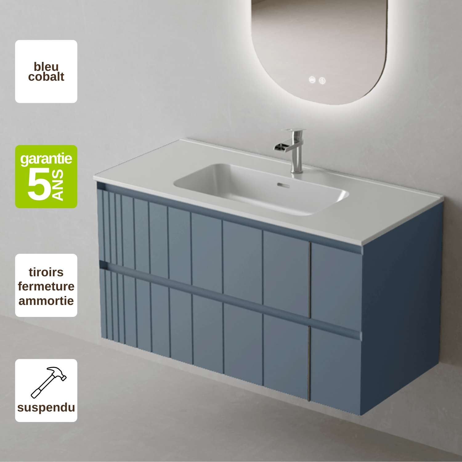 Mosaïque Murale En Céramique Effet Bâtonnet – Cobalt Brillant – Modèle Stäbchenoptik (tapiscollé 30x30cm)