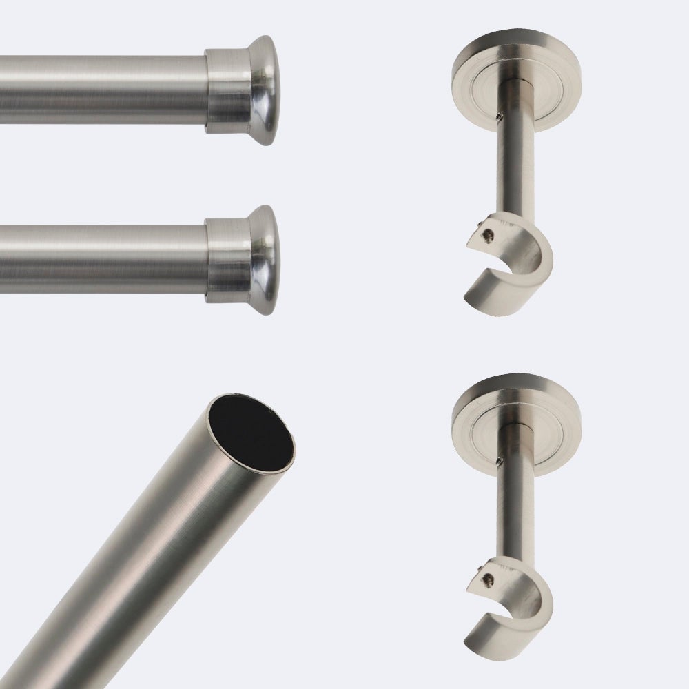 Barre à Rideaux BOULET 20mm - Longueur 1,5m - Finition Nickel Mat - Fixation Murale Ou Plafond
