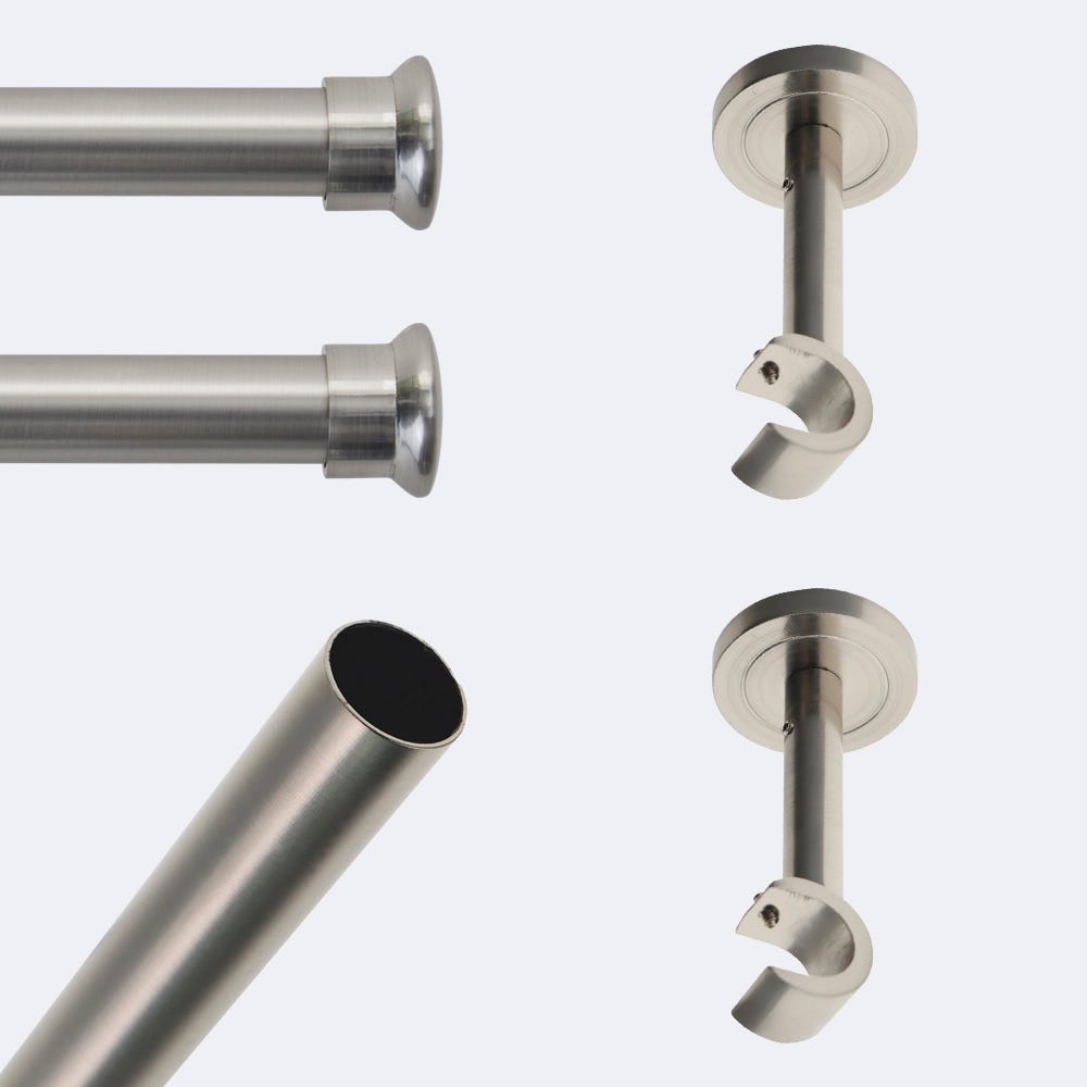 Barre à Rideaux BOULET 20mm - Longueur 1,5m - Finition Nickel Mat - Fixation Murale Ou Plafond