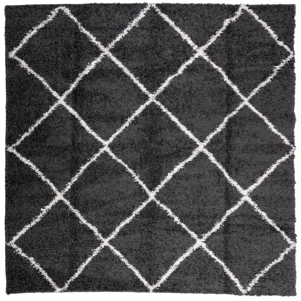 Alfombra de salón | alfombra de pelo largo moderna negro y crema 240x240 cm cfw66297
