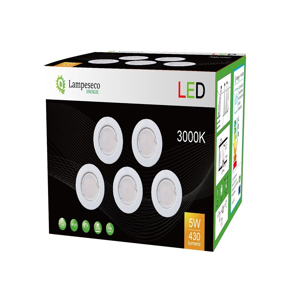 Lot de 30 Spot led complete ronde fixe eq. 50w blanc chaud - 4
