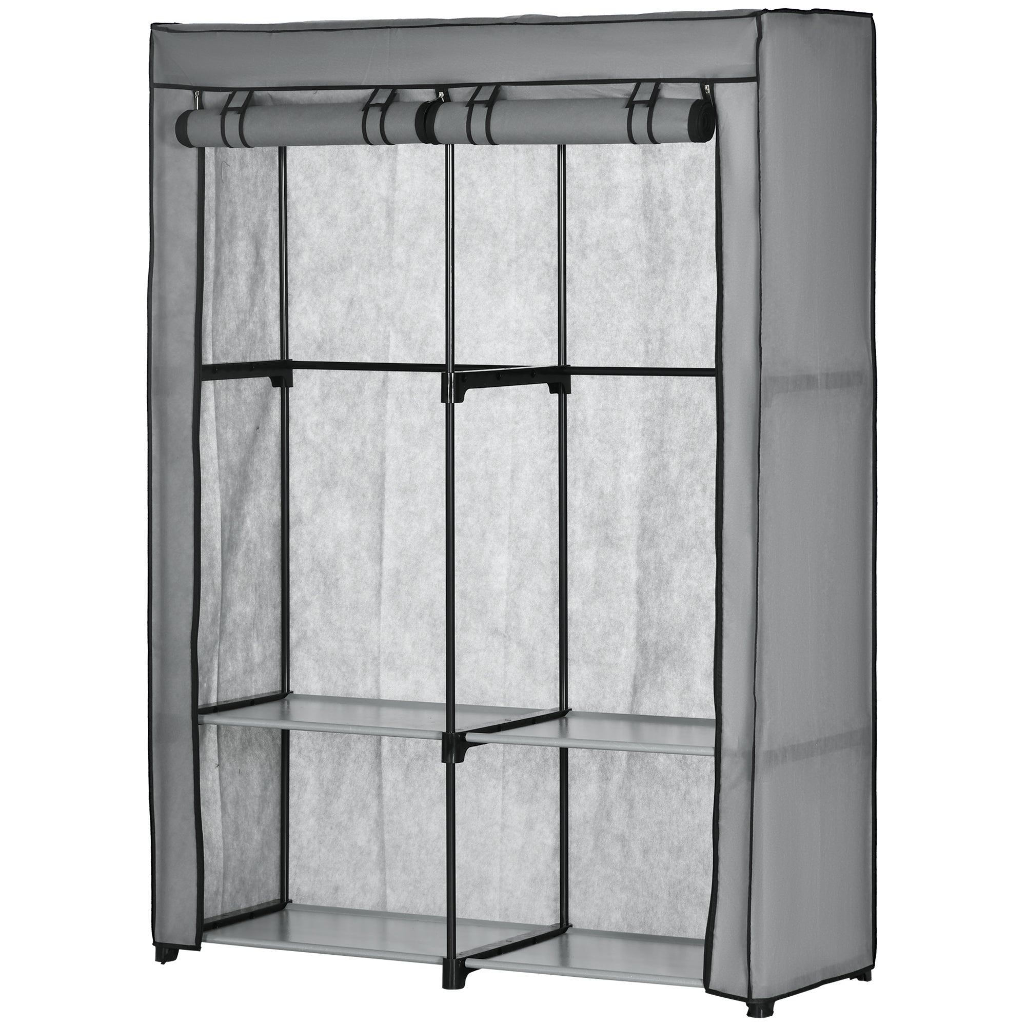 Garde-robe – Tissu 4 étagères + 2 tringles, gris, solution de rangement ...