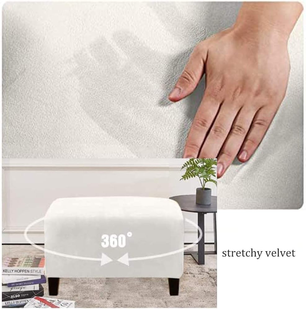 (Ivoire)Housses de Pouf Extensibles Housse ottomane en Velours Housse de Repose-Pieds Rectangle Housse de Protection pour Repose-Pieds - 2