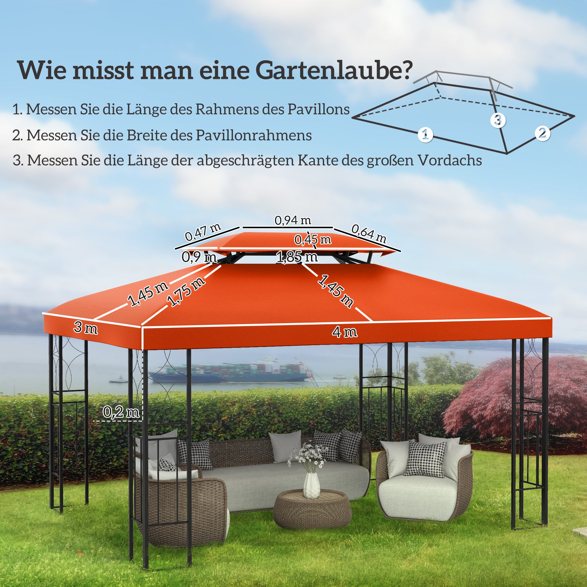 Toiture de remplacement pour pavillons de jardin 3x4m polyester café - 4