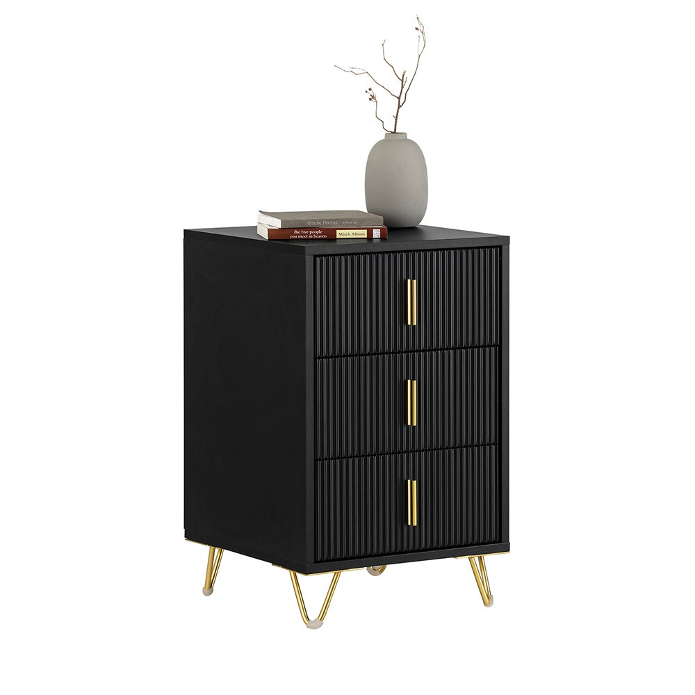 SoBuy Wąska szafka nocna z 3 szufladami, wysokość ergonomiczna 63 cm, nośność 33 kg, czarna 40x40x63 cm