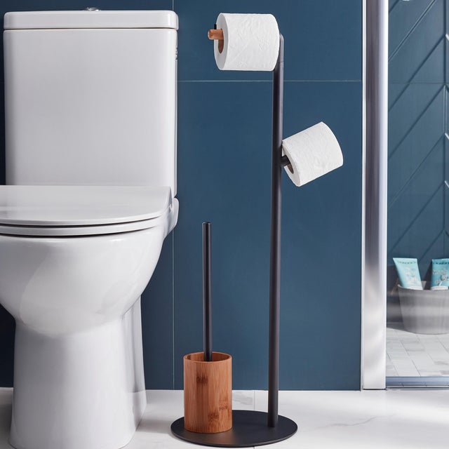Escobillero y portarrollo negro y madera SCANDI - SENSEA