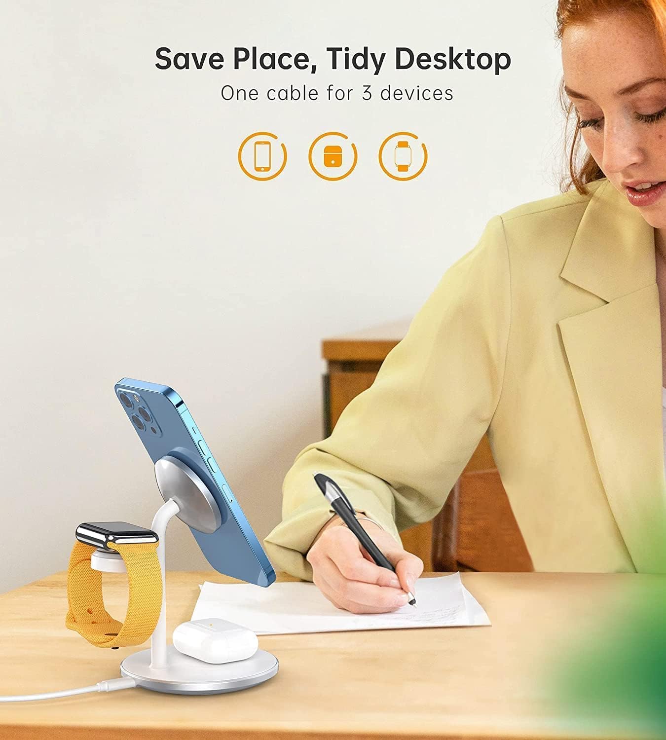 (Blanc + Argent) Station de charge à induction, chargeur de station de charge sans fil 3 en 1, chargeur sans fil compatible avec le chargeur de sécuri - 4