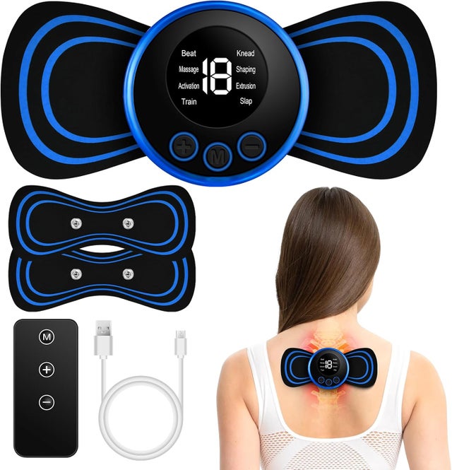 Massajador elétrico cervical para ombros, 8 modos e 19 potências, mini massajador, massajador portátil EMS de 5 peças