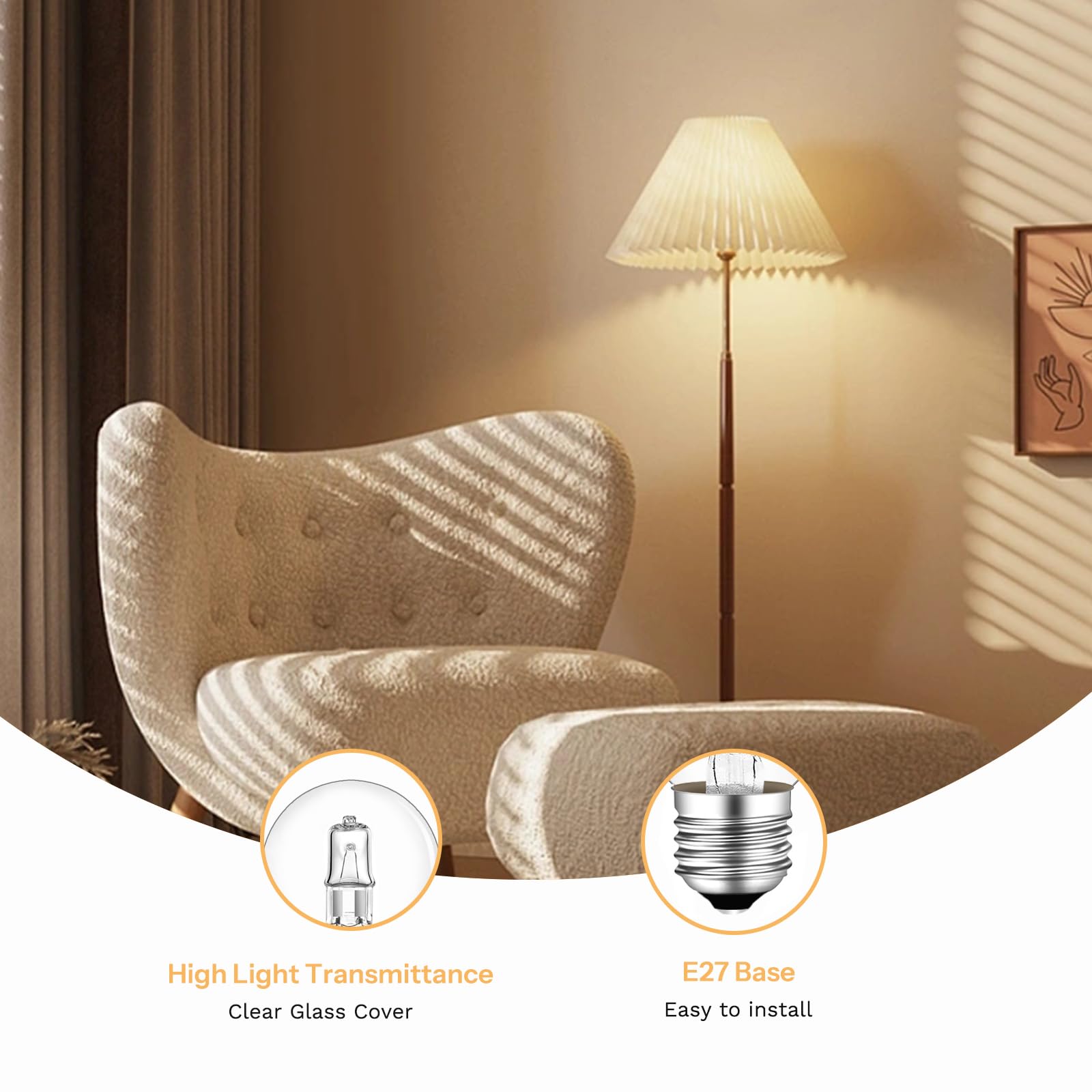Pack De 6 Bombillas Halógenas E27 A55 42W – Regulables, Luz Cálida 2700K, 650 Lúmenes, Para Lámparas De Techo Y Mesa