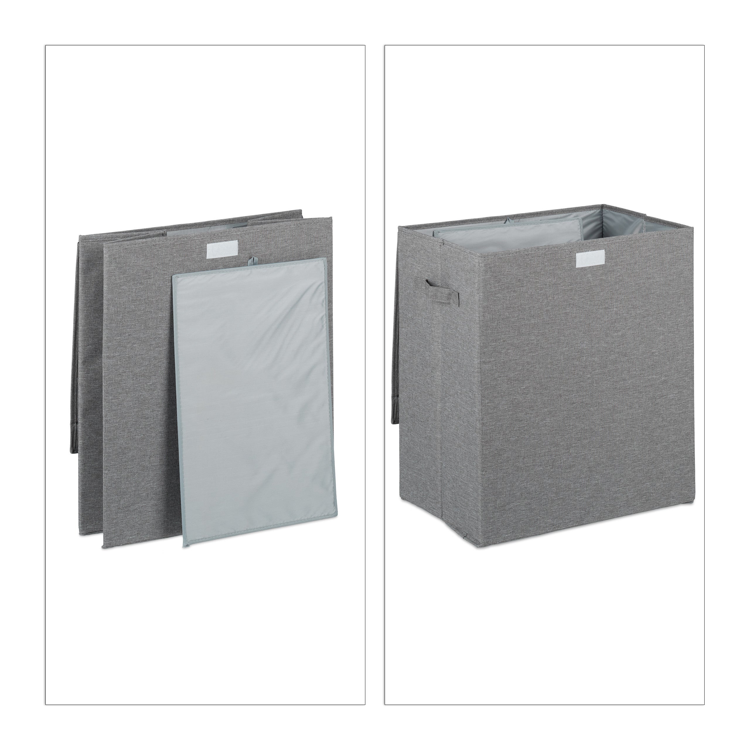 Panier à linge jeu de 2, pliable , corbeille à linge, couvercle, coffre lessive 61L, 50,5 x 45 x 30,5 cm;gris, Relaxdays - 6