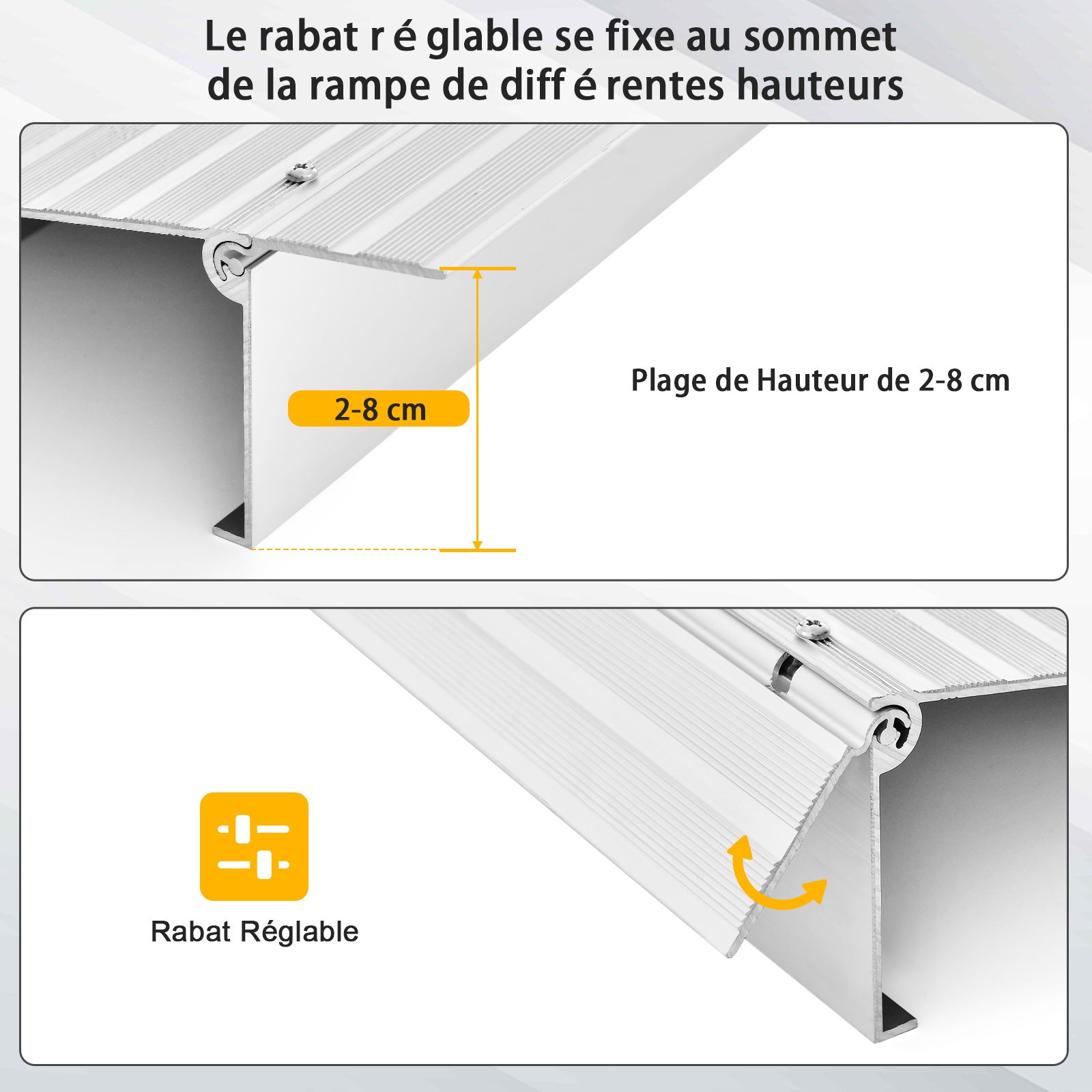 Rampe de Seuil de Porte de 8,5cm avec Hauteur Réglable,Charge 317KG, pour Fauteuils Roulants - 4
