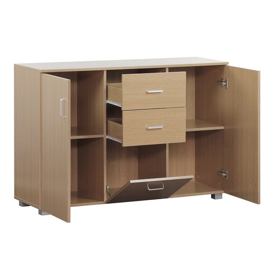 Credenza multiuso 2 cassetti e 3 ante effetto rovere 120x82x40 cm - 3