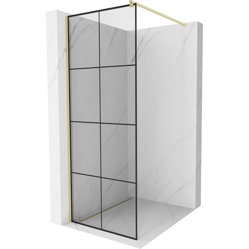 Mexen Kioto ścianka prysznicowa Walk-in 70 x 200 cm, czarna kratka 8 mm, złota szczotkowana - 800-070-101-55-77