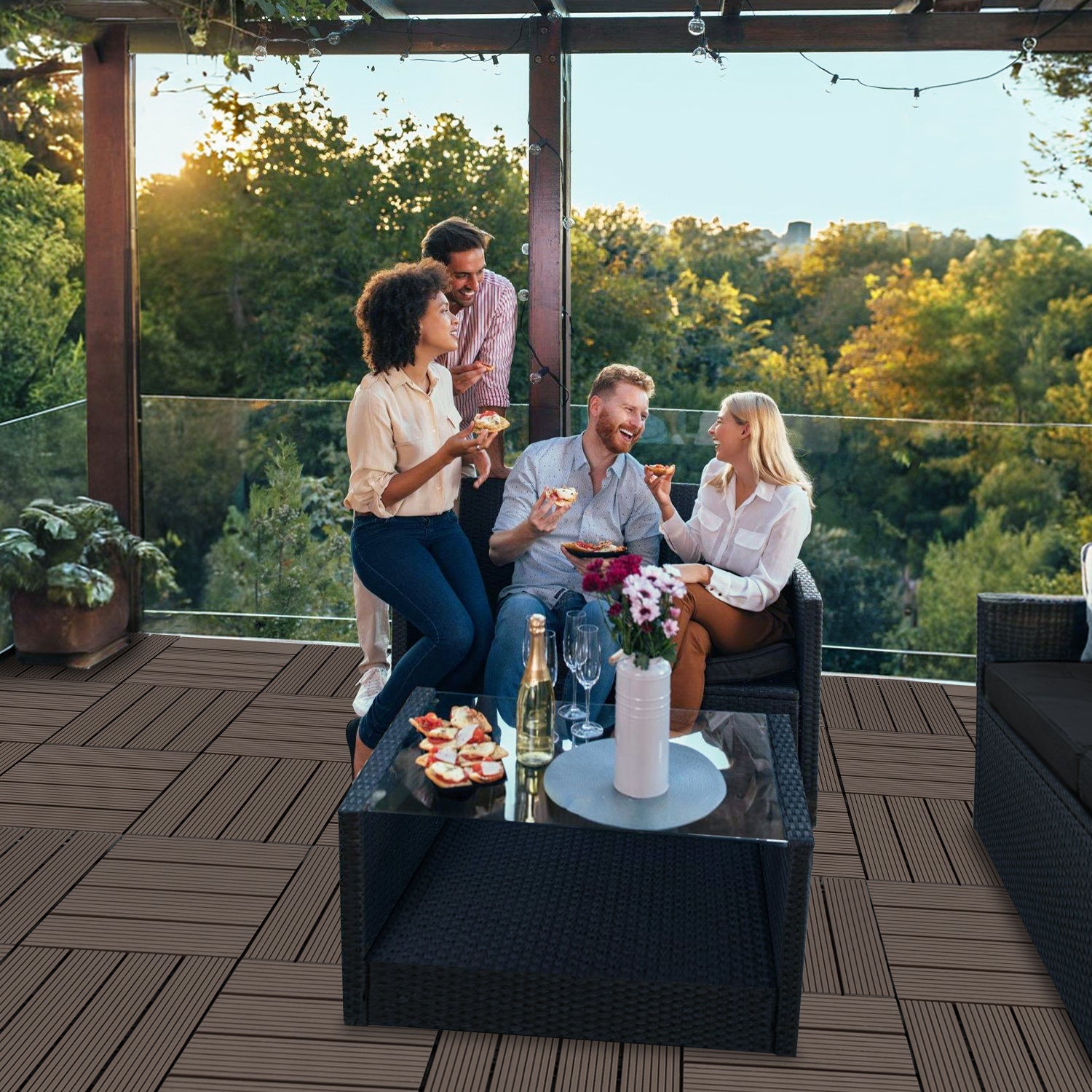 Lot de 99 dalles de Terrasse Clipsable 30 X 30 cm Revêtement Extérieur Pour Jardin Balcon Piscine Marron café - 8