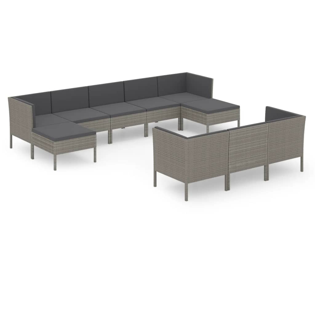 The Living Store - Salon de jardin 10 pcs avec coussins Résine tressée Gris - 2
