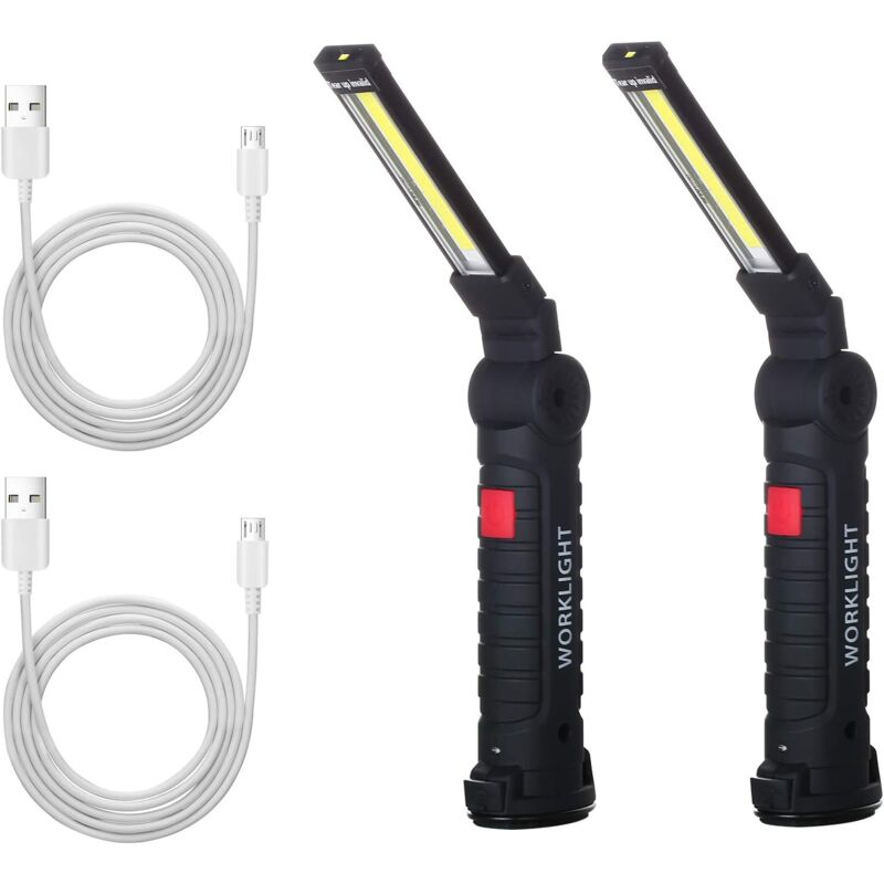 Zestaw 2 lamp roboczych LED COB, ładowalne, do warsztatu, latarka z podstawą magnetyczną, lampa inspekcyjna