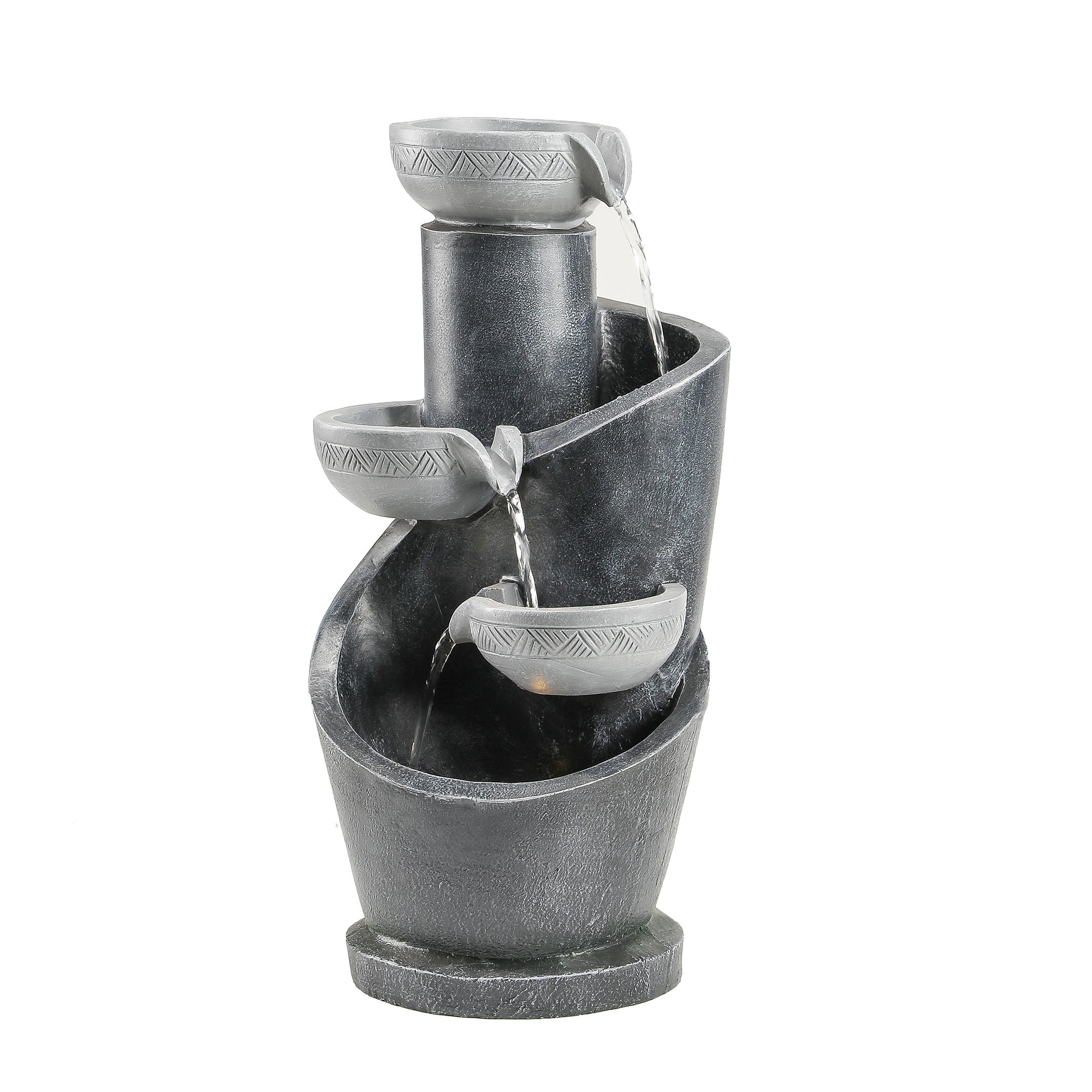 Fontaine de jardin LED décorative avec pompe 4 W - Résine effet pierre naturelle - 25 x 24 x 50 cm - Gris - Idéale terrasse, balcon ou entrée - 7