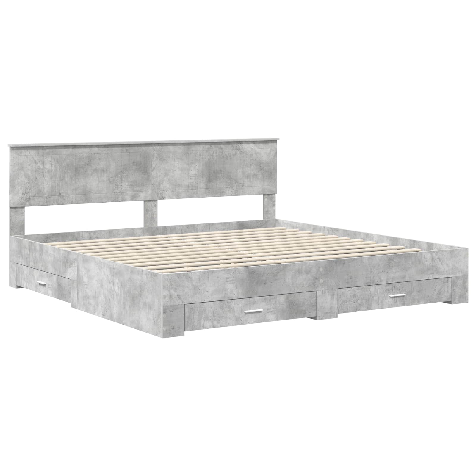 Cadre de lit gris béton 200 x 200 cm panneau de bois - 4