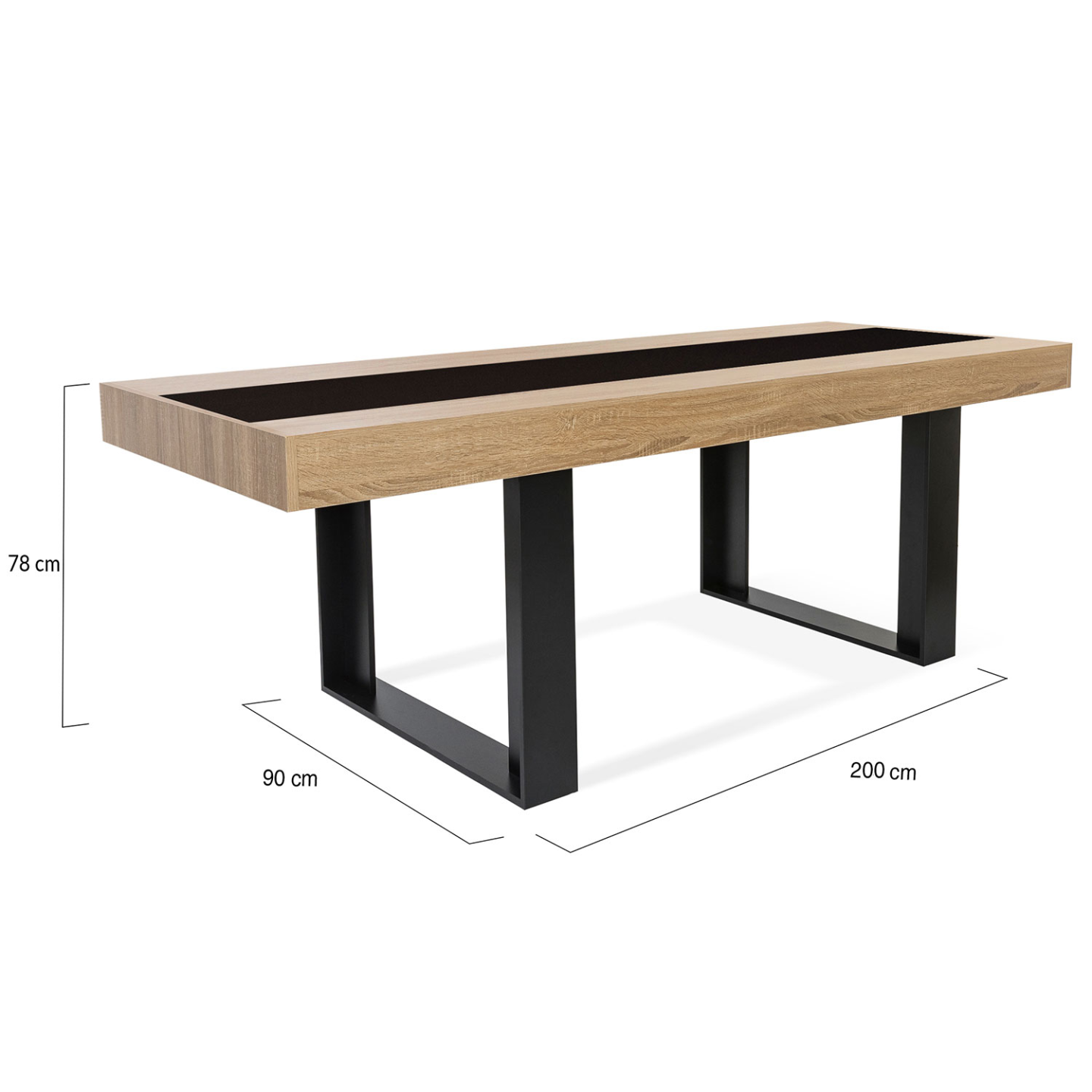 Table à manger rectangle PHOENIX 8 personnes bois et noir bande centrale noire 200 cm - 4