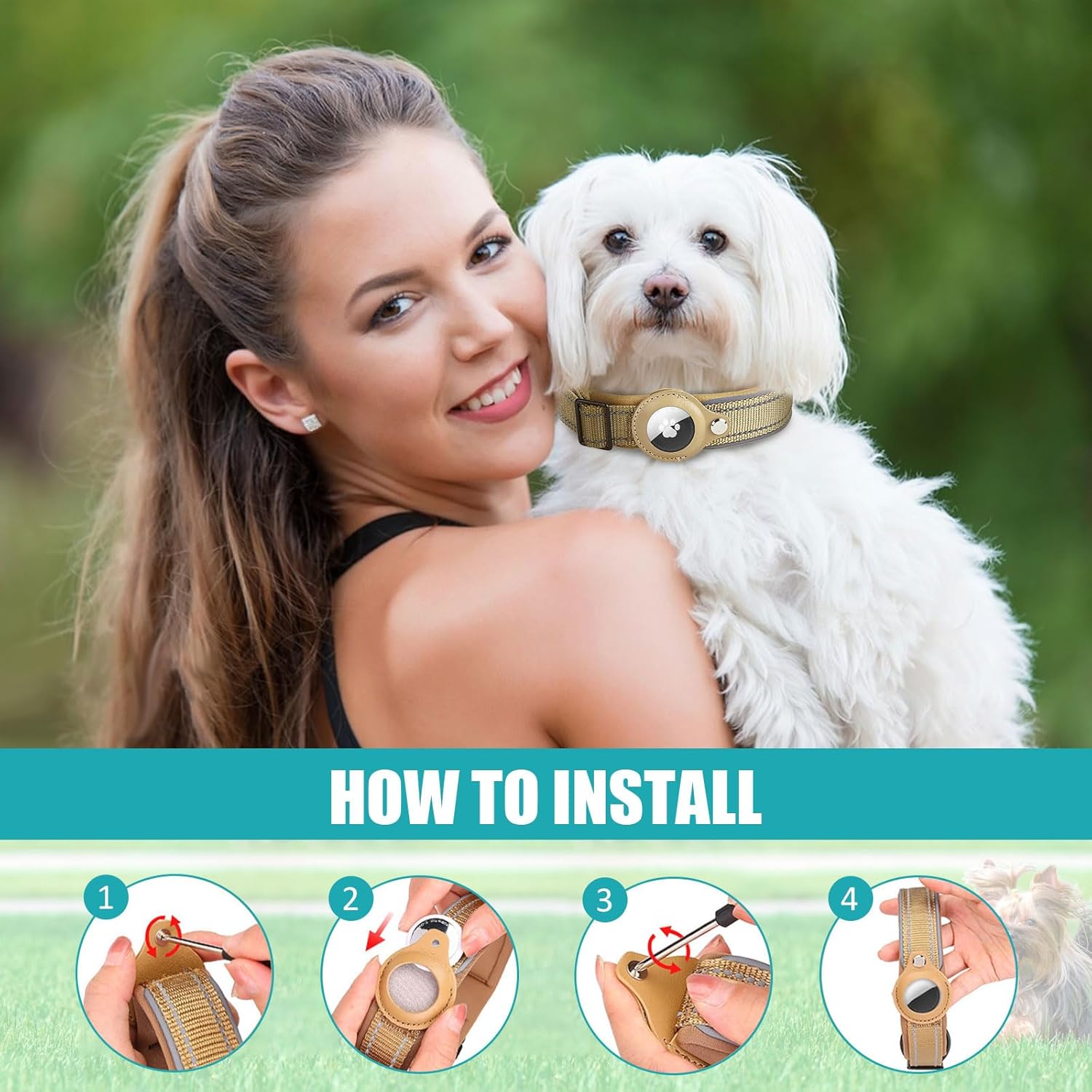 Coleira para cães compatível com Apple AirTag, coleira clássica de nylon ajustável e refletora com para AirTag e forro macio e respirável (pre - 5