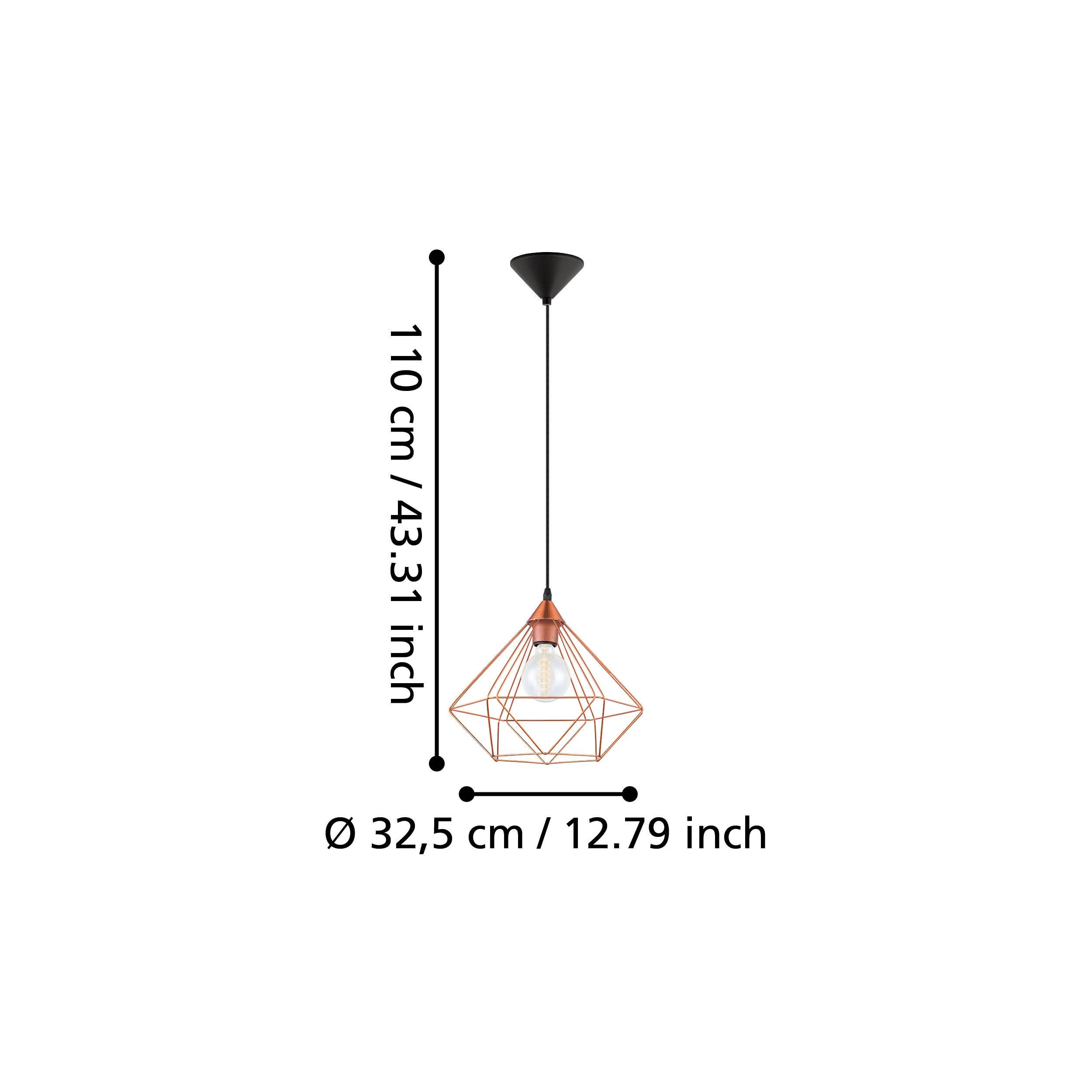 Lámpara Colgante Vintage Eglo Tarbes Negro y Cobre 1 Bombilla E27 32,5cm - 5