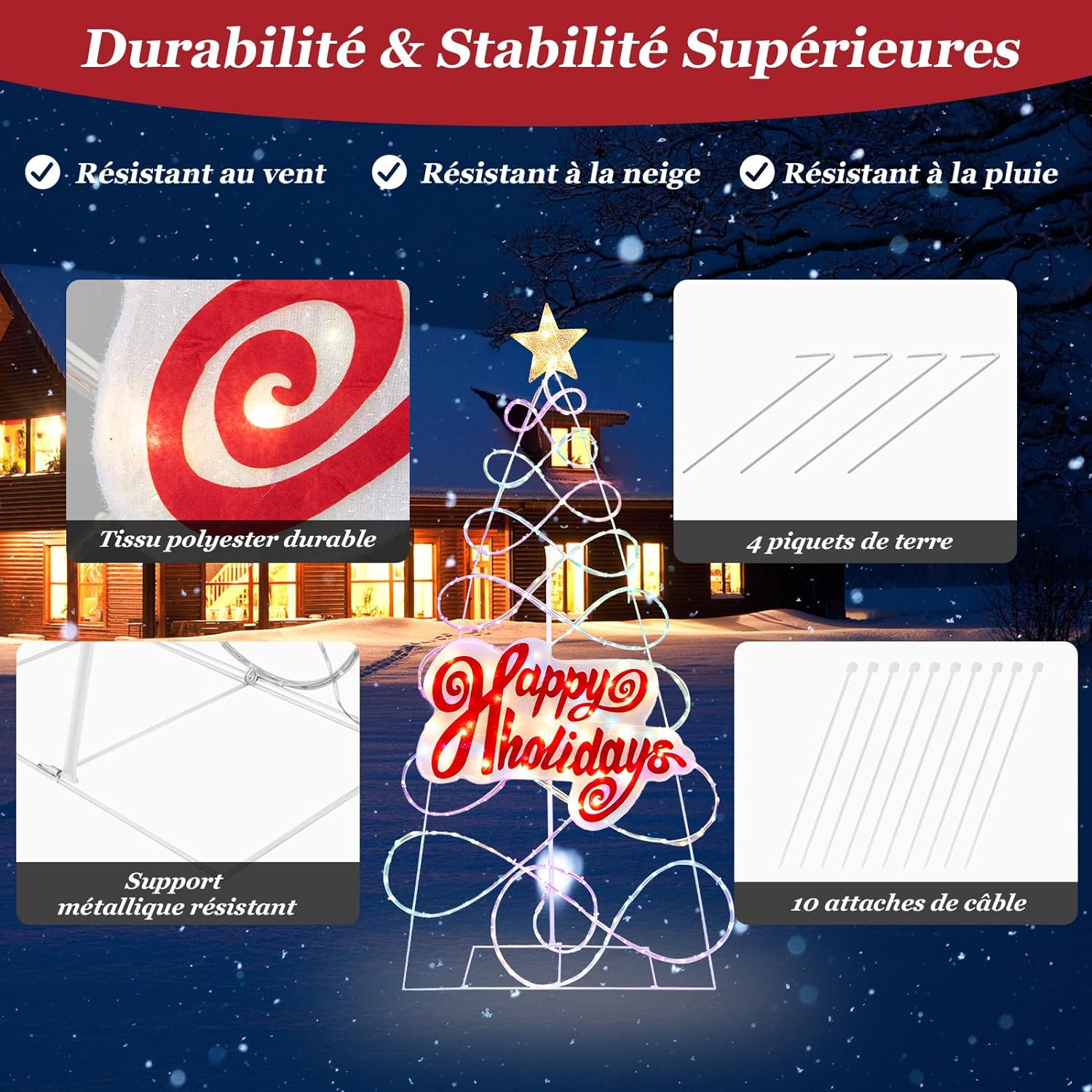 Albero di Natale Colorato da Esterno da 170 CM, Decorazioni di Natale con 216 Luci LED, 6 Modalità di Illuminazione, Decorazione Natalizia per - 5