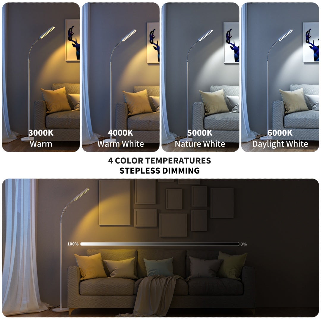 Lampadaire Dimmable LED|Lampadaire Blanc 12W avec télécommande 1150LM,4 températures couleur,salon/chambre/ bureau/hôtel - 4