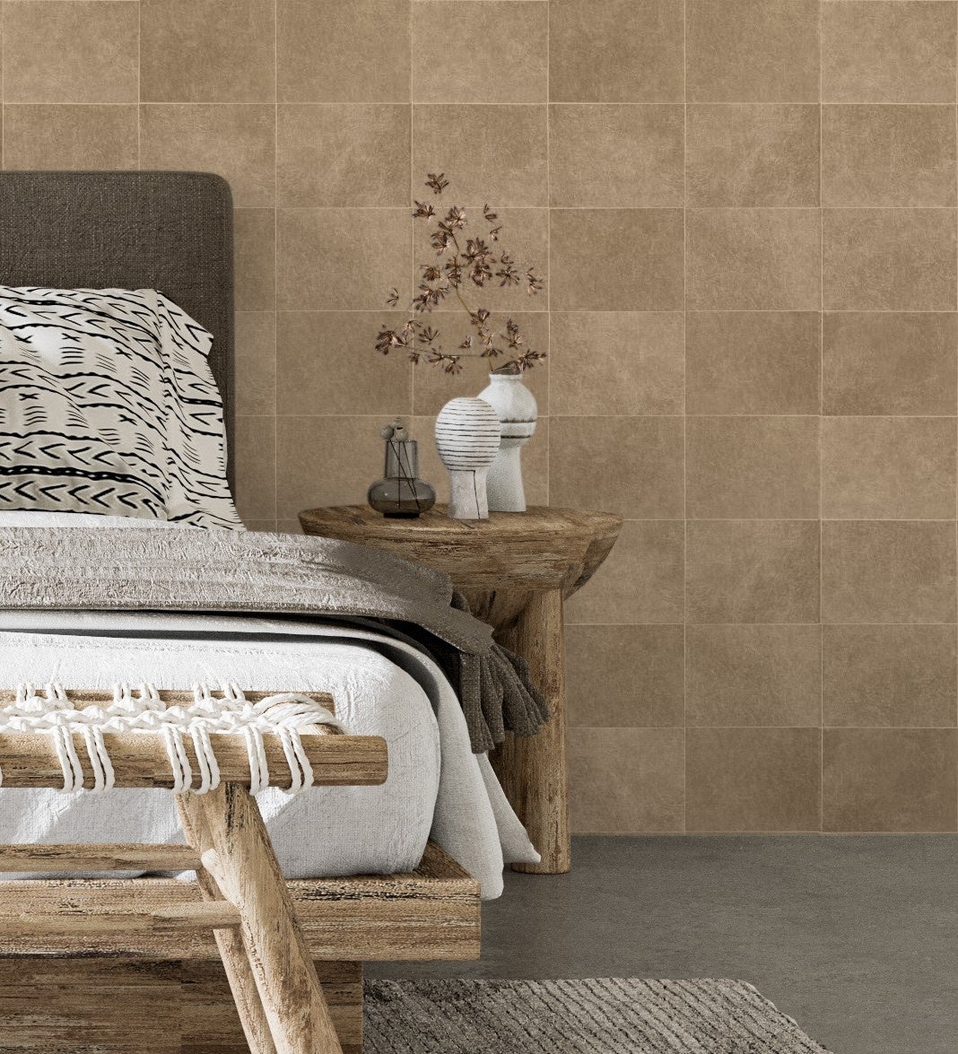 Muestra din a4 de papel pintado vinílico ecológico lavable azulejo marrón con textura en relieve - bergamo 679325 de gaulan