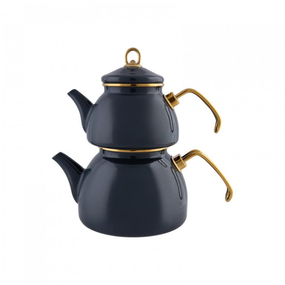 Hakan Set di teiera doppia in acciaio inossidabile con filtro automatico, bollitore turco in stile samovar, teiera con manico, bollitore per tè sfuso con manico in bachelite (MAXI
